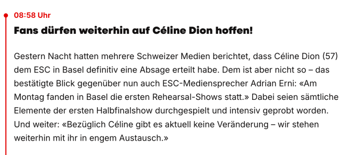Celine Dion ESC: Emotionaler Gruß zum Eurovision Song Contest 2025 in Basel